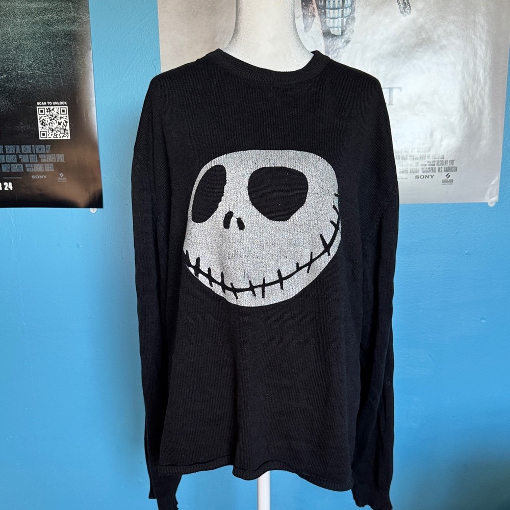Disney Black Sweatshirt with Silver Jack Skellington Design